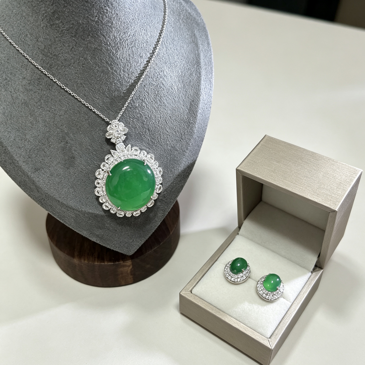 Green Chalcedony Pendant & Dangle Earrings Set